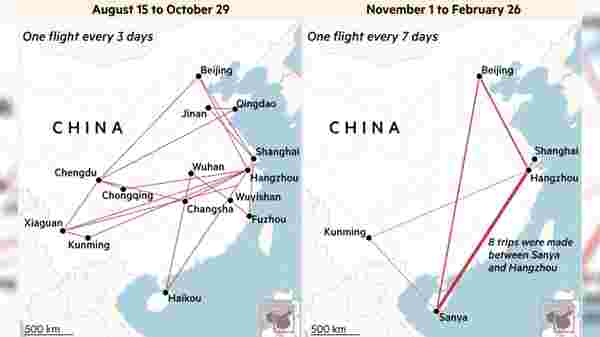 Jack Ma'nın jetinin uçuş kayıtları (15 Ağustos - 29 Ekim & 1 Kasım - 26 Şubat)
