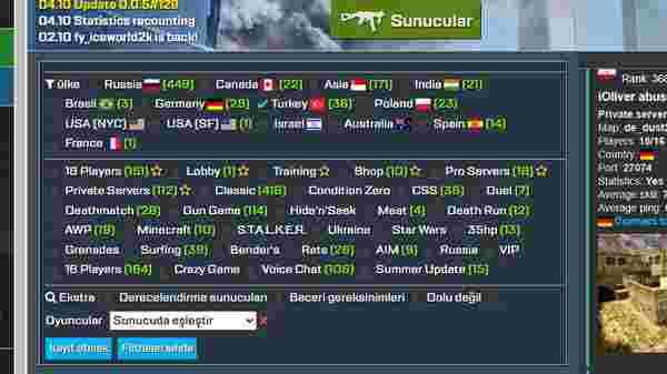 cs 1.6 sunucu seçme