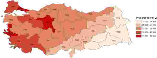 Türkiye'de bölgelere göre yıllık ortalama gelir