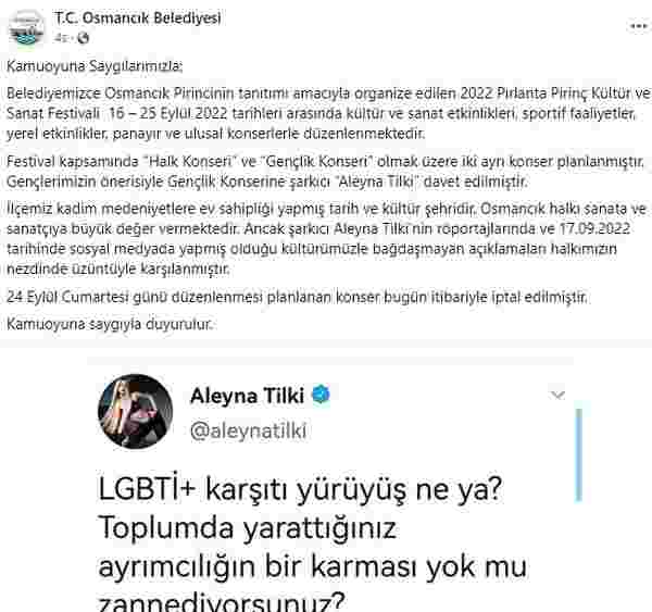 MHP'li belediye Aleyna Tilki’nin konserini iptal etti