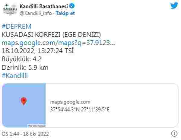 Ege Denizi'nde 4.1 ve 4 büyüklüğünde iki deprem!