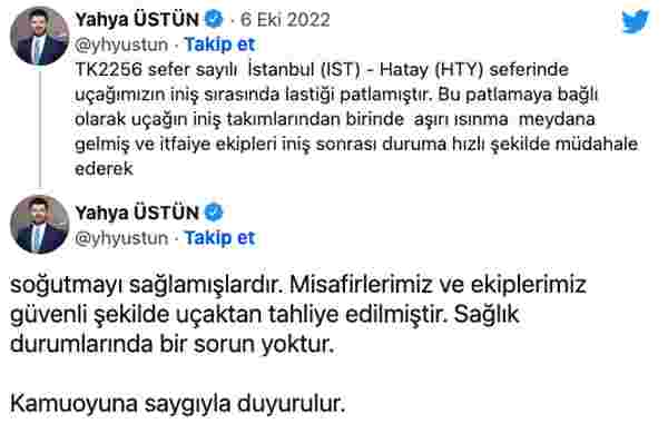 THY uçağının iniş sırasında lastiği patladı!