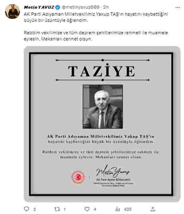 Enkaz altında kalan AK Parti Milletvekili Yakup Taş hayatını kaybetti